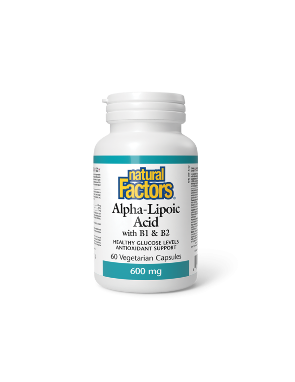 Алфа липоева киселина 600 mg + витамин В1 и В2, 60 V капсули Natural Factors - Image 1
