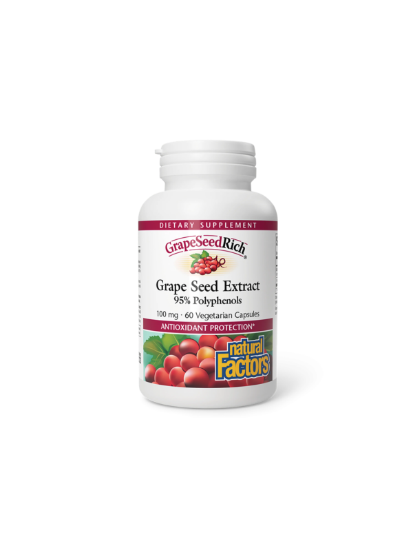 Антиоксидант - Гроздово семе GrapeSeedRich, 100 mg х 60 V капсули Natural Factors - Image 1