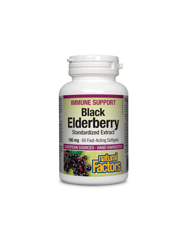 Black Elderberry Standardized Extract / Черен бъз /Стандартизиран екстракт/, 100 mg, 60 бързоусвоими софтгел капсули Natural Factors - Image 1