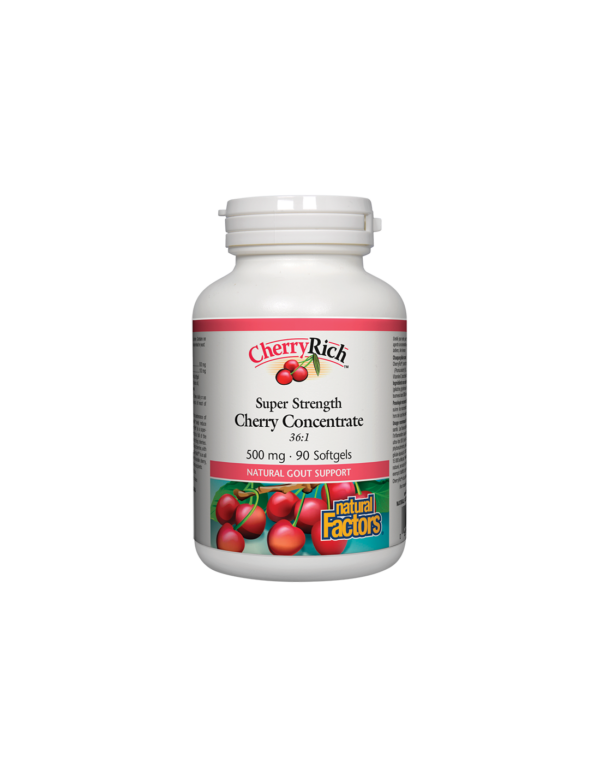 При подагра - Череша супер концентрат - CherryRich™ 500 mg, 90 софтгел капсули Natural Factors - Image 1