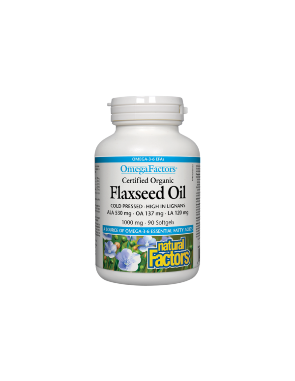 Flaxseed Oil - Ленено масло 1000 mg, 90 софтгел капсули Natural Factors - Image 1