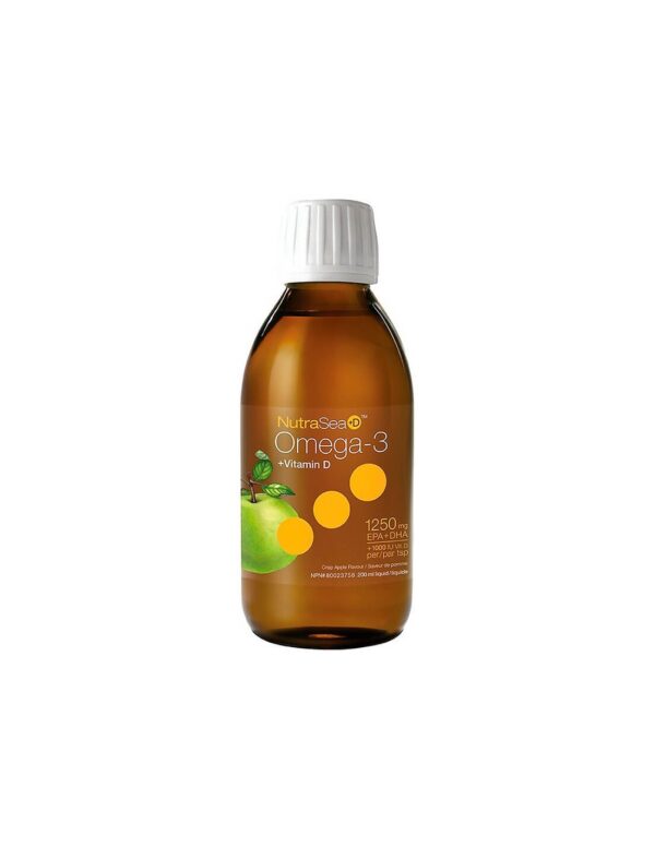 Natures Way Омега-3 1250 mg + Витамин D3 1000 IU - NutraSea+ D™ - Високоусвоима течна формула, 200 ml, с вкус на зелена ябълка - Image 1