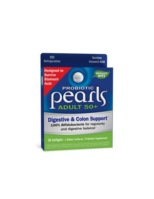 Natures Way Pearls® Probiotic 50+ Adult - Пърлс® пробиотик за възрастни 50+, 1 млрд. активни пробиотици, 30 софтгел капсули - Image 1