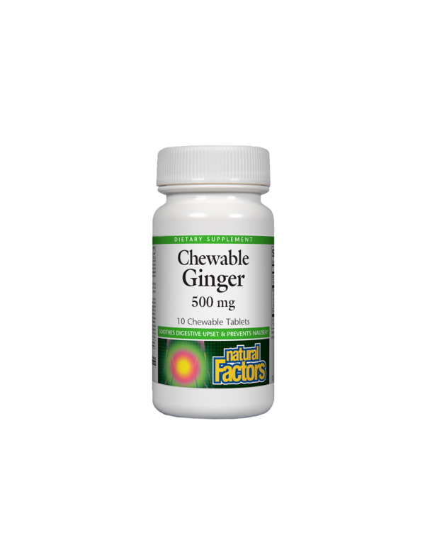 Срещу гадене - Джинджифил, 500 mg х10 дъвчащи таблетки Natural Factors - Image 1