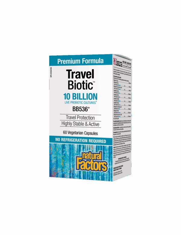 Travel Biotic™ BB536® - Пробиотик (подкрепа при далечни пътувания), 10 млрд. активни пробиотици, 60 капсули Natural Factors - Image 1
