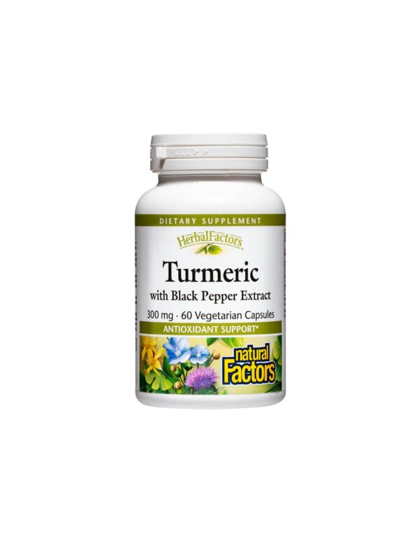 Тurmeric with Black Pepper Extract - Куркума 300 mg + Черен пипер, 60 капсули Natural Factors - Image 1