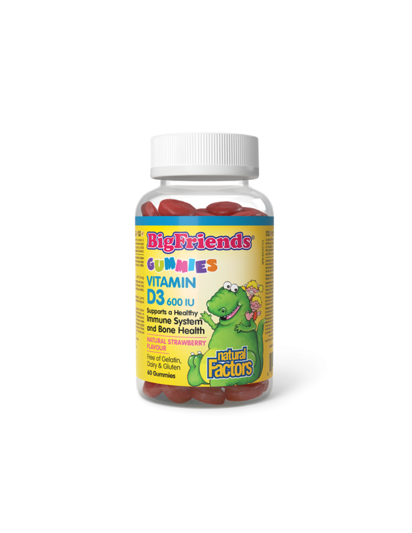 Витамин D3 Гъми за Деца - Big Friends, 600 IU, 60 желирани таблетки с вкус на ягода Natural Factors - Image 1