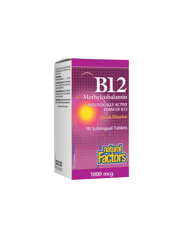 B12 Methylcobalamin/ Витамин В12 (метилкобаламин) 1000 µg, 90 сублингвални таблетки Natural Factors - Image 1