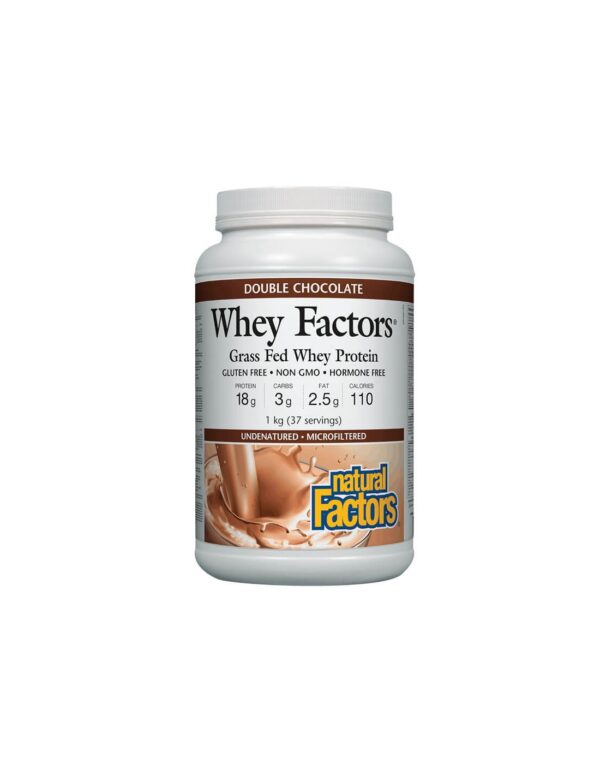 Whey Factors® Grass Fed Whey Protein - Суроватъчен протеин изолат с вкус на шоколад, 1 kg прах Natural Factors - Image 1