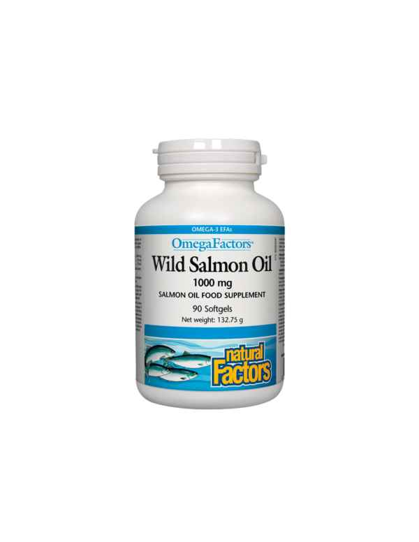 Wild Salmon Oil / Дива сьомга (масло) 1000 mg х 90 софтгел капсули Natural Factors - Image 1