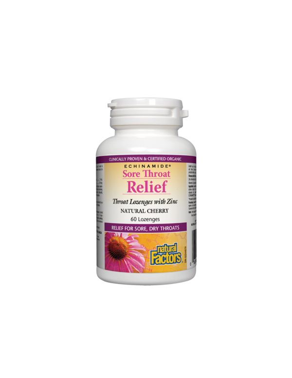 Echinamide® Sore Troat Relief/ При възпалено гърло х 60 таблетки за смучене с Цинк Natural Factors - Image 1