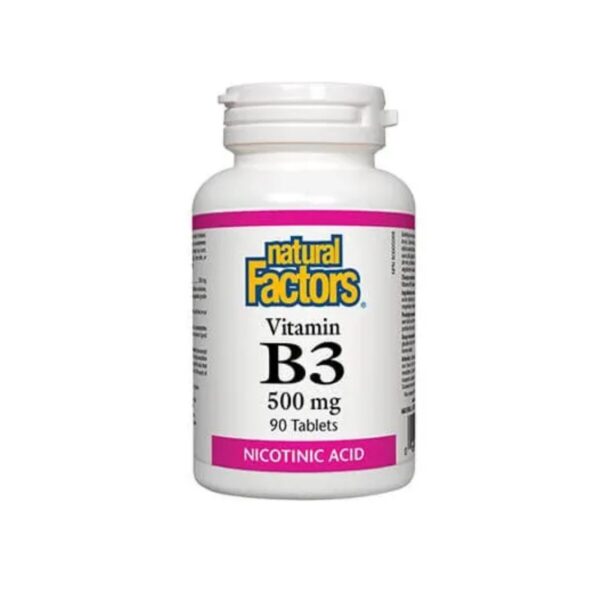 Vitamin B3/ Витамин В3 (никотинова киселина) 500 mg х 90 таблетки Natural Factors - Image 1